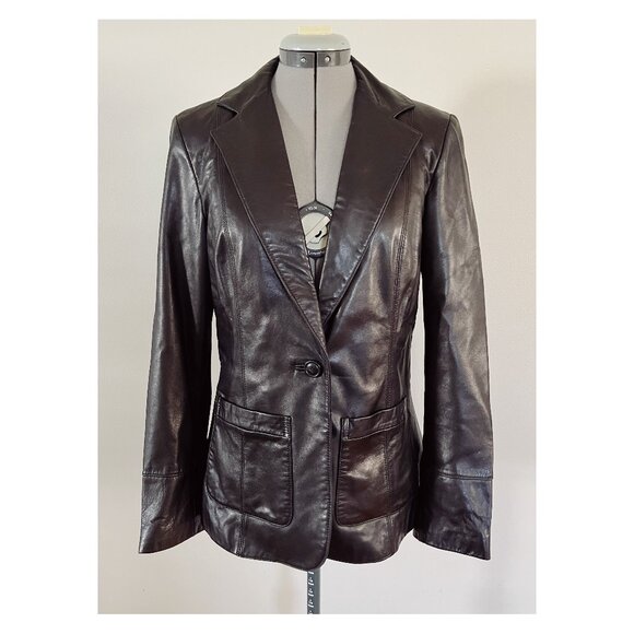 Cole Haan Sz S Black Lambskin Leather One Button Blazer